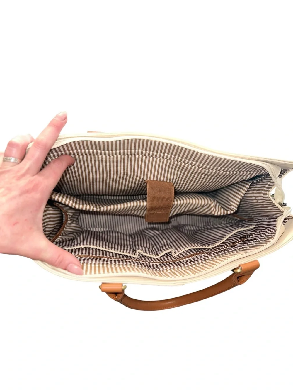 ECOSUSI Cream Vegan Leather Laptop Tote Work Bag 15.6” Purse